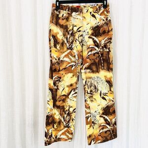 Olsen Europe Brown& Yellow Jungle Cheetah Scene Bootcut Pants US Size 8